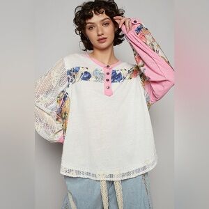 ⚡️ POL “ Blossom Rise “ Patchwork Top  | Ivory/Floral
